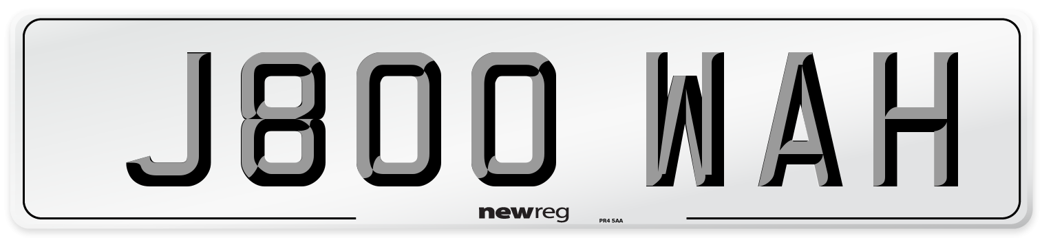 J800 WAH Number Plate from New Reg
